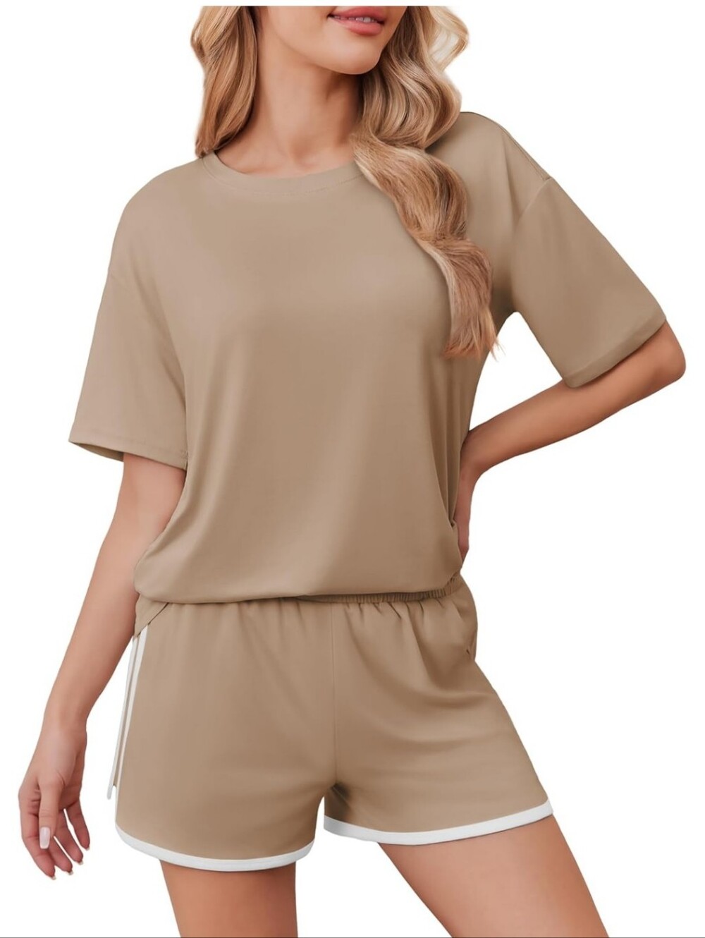 Ekouaer Soft Pajamas set for Women Loose Lounge Set, Khaki